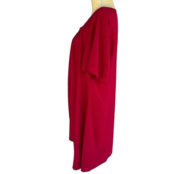 SHEIN CURVE VCAY Plus 1XL Square Neck Plicated Detail Dress Red Brand New - Picture 10 of 16